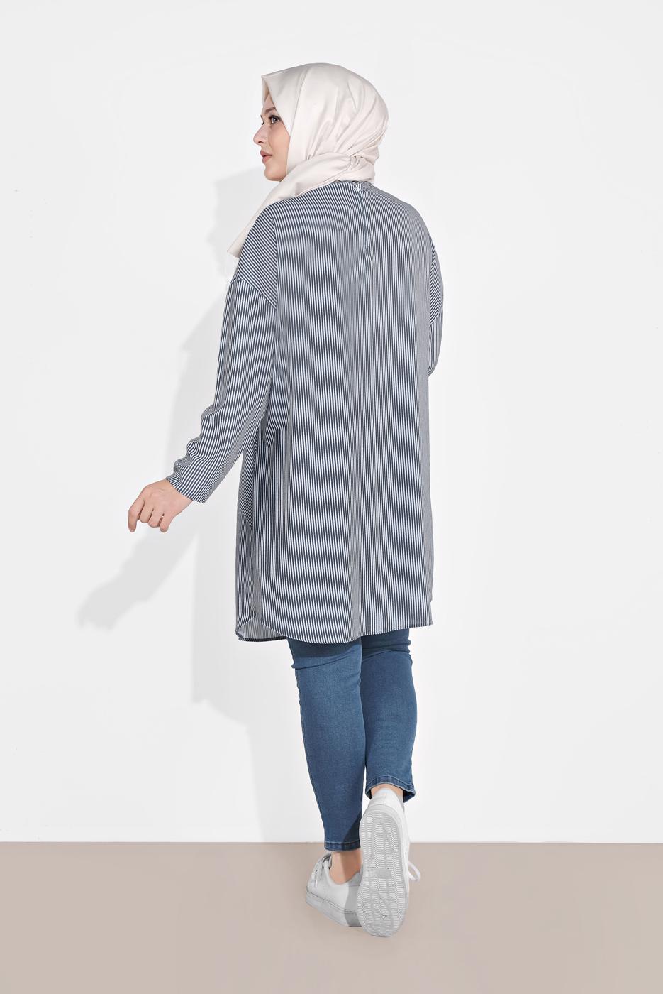 Tesettür giyim LACİVERT ÇİZGİLİ TUNİK 2876