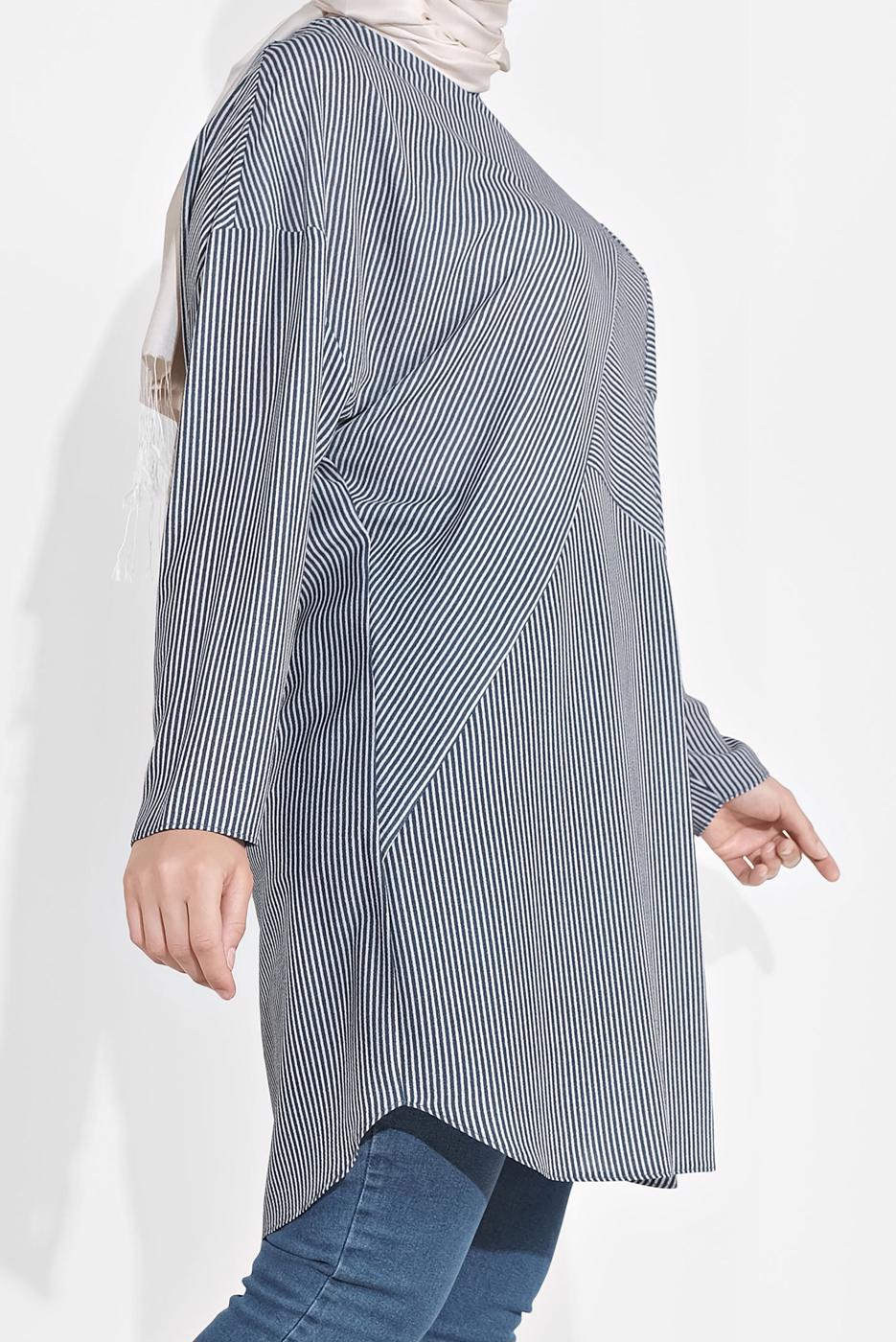 Tesettür giyim LACİVERT ÇİZGİLİ TUNİK 2876