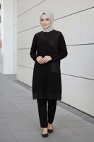 Tesettür giyim SİYAH ALVİNA SİM DETAYLI TUNİK T 2881