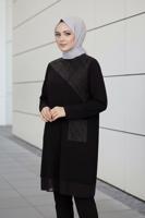 Tesettür giyim SİYAH ALVİNA SİM DETAYLI TUNİK T 2881