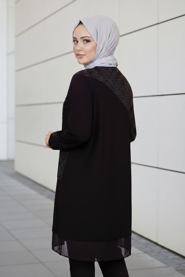 Vêtements hijab NOIR ALVINA TUNIQUE EN BRILLANTE T 2881 - TRENDTESETTÜR