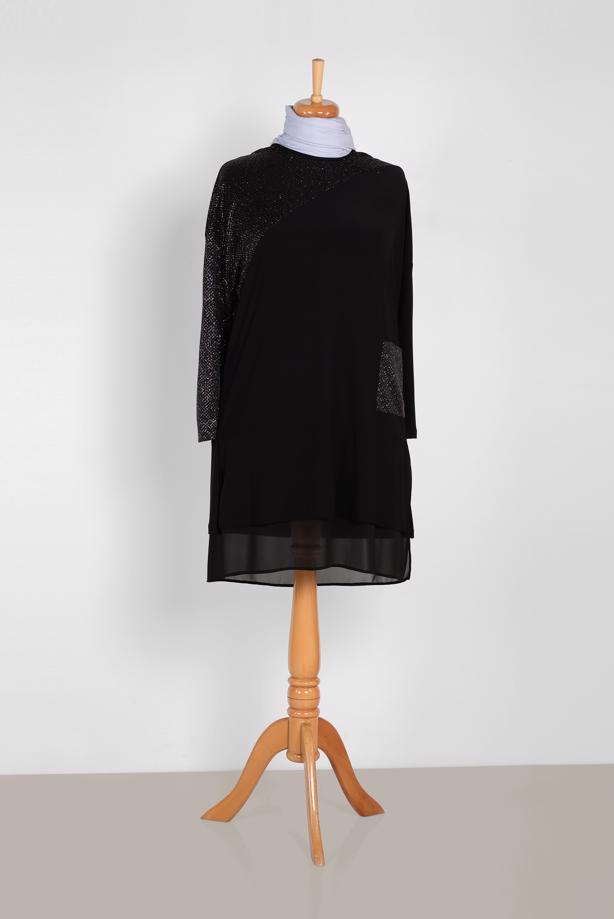 Vêtements hijab NOIR ALVINA TUNIQUE EN BRILLANTE 2881 - TRENDTESETTÜR