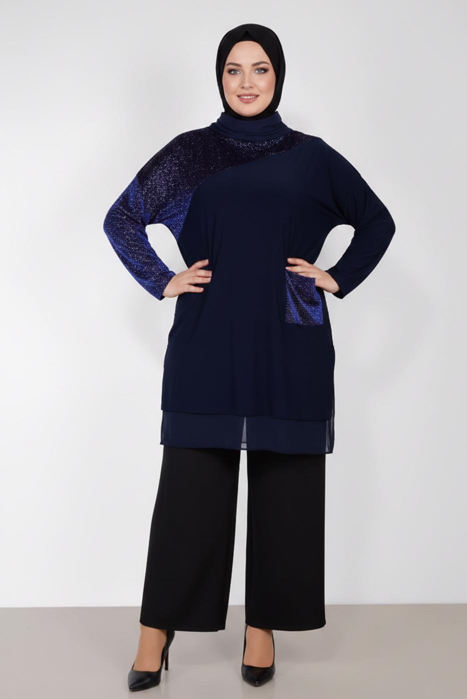 Vêtements hijab BLEU MARINE ALVINA TUNIQUE EN BRILLANTE T 2881