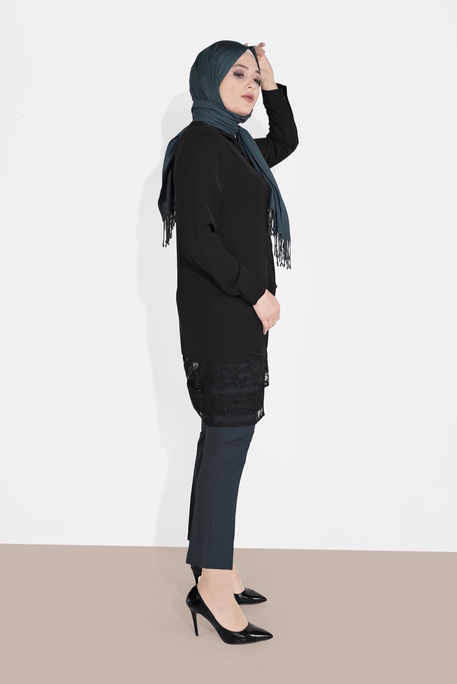 Hijab clothing BLACK ALVINA LACE-HEM TUNIC 2888 