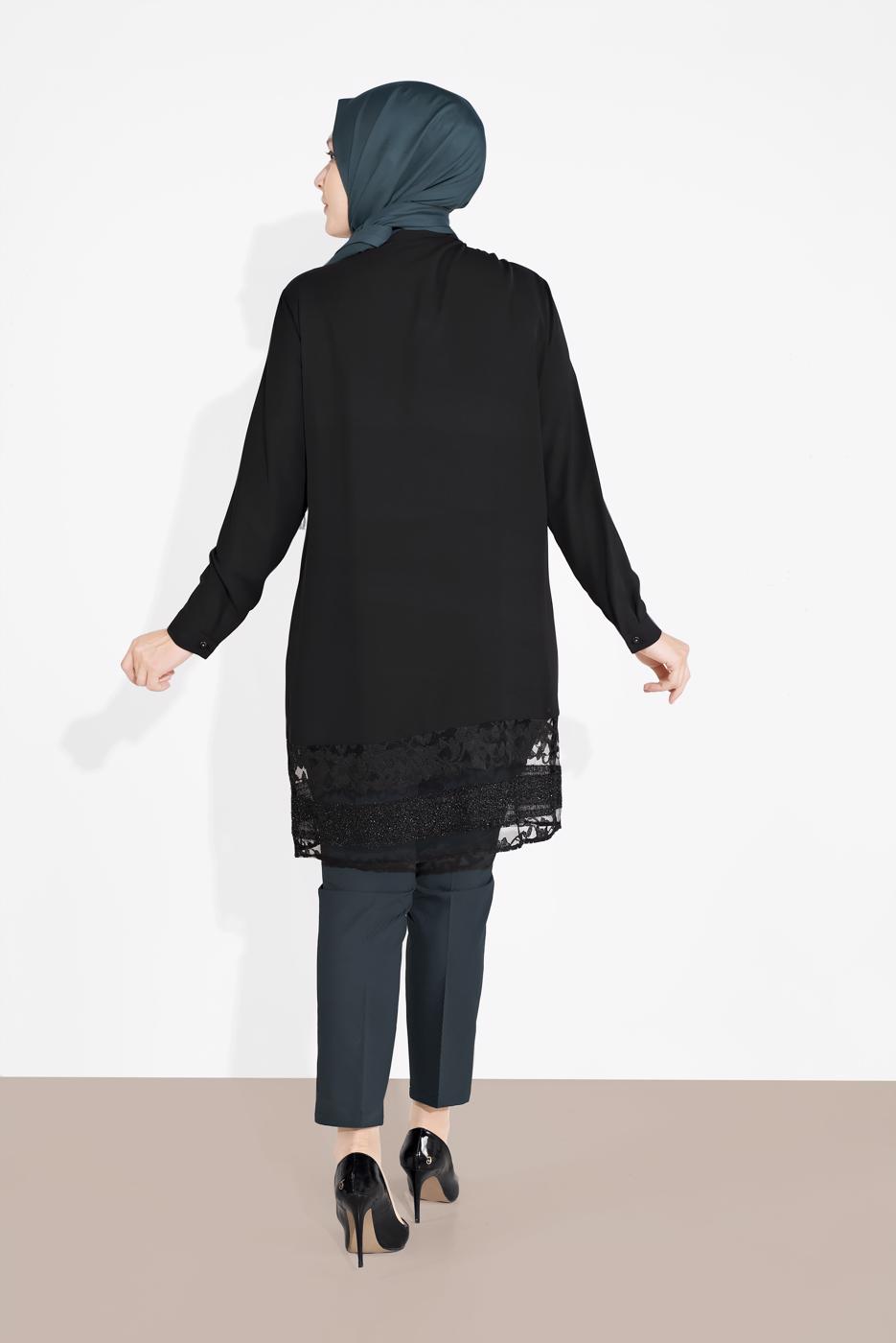 Hijab clothing BLACK ALVINA LACE-HEM TUNIC 2888 