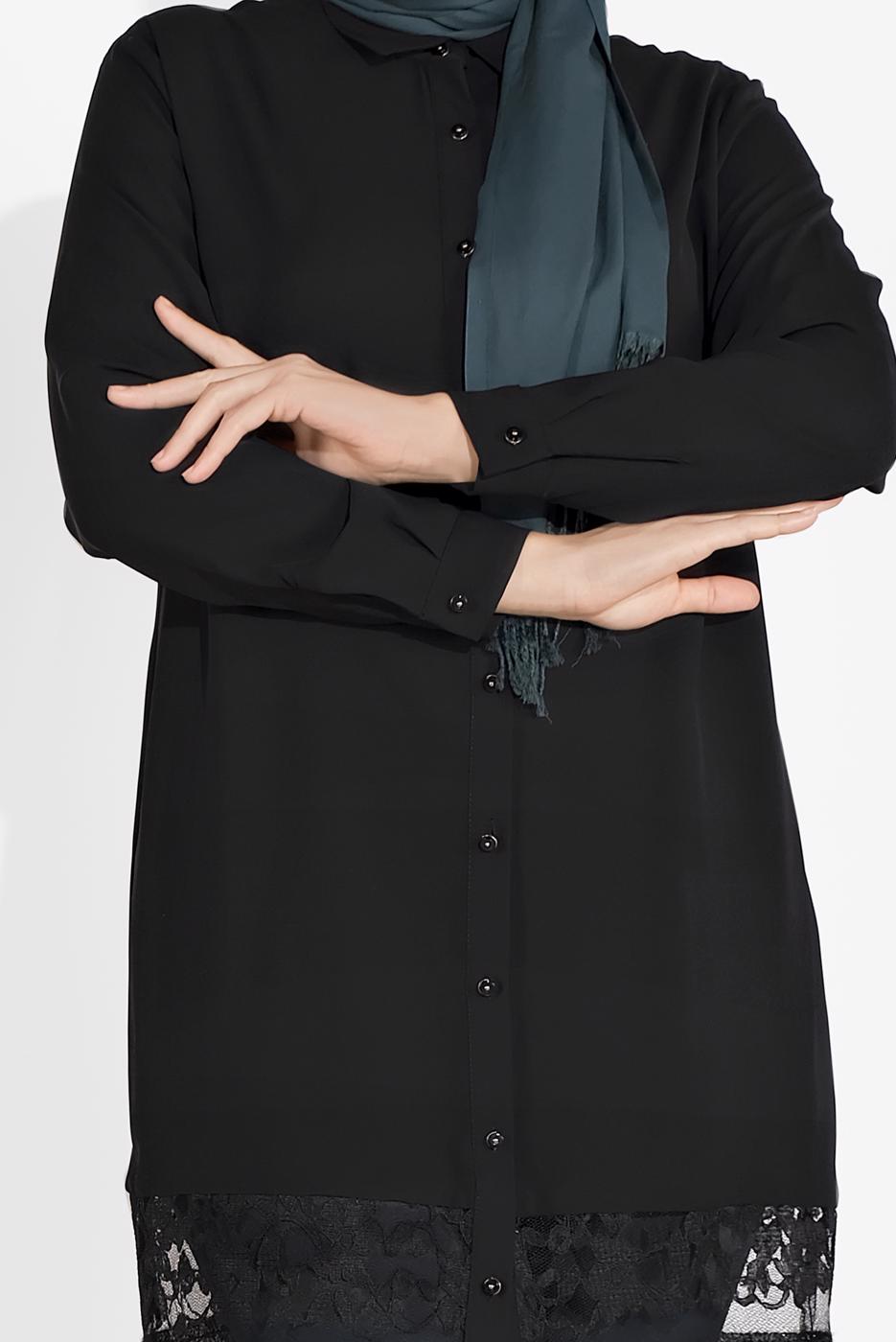 Hijab clothing BLACK ALVINA LACE-HEM TUNIC 2888 