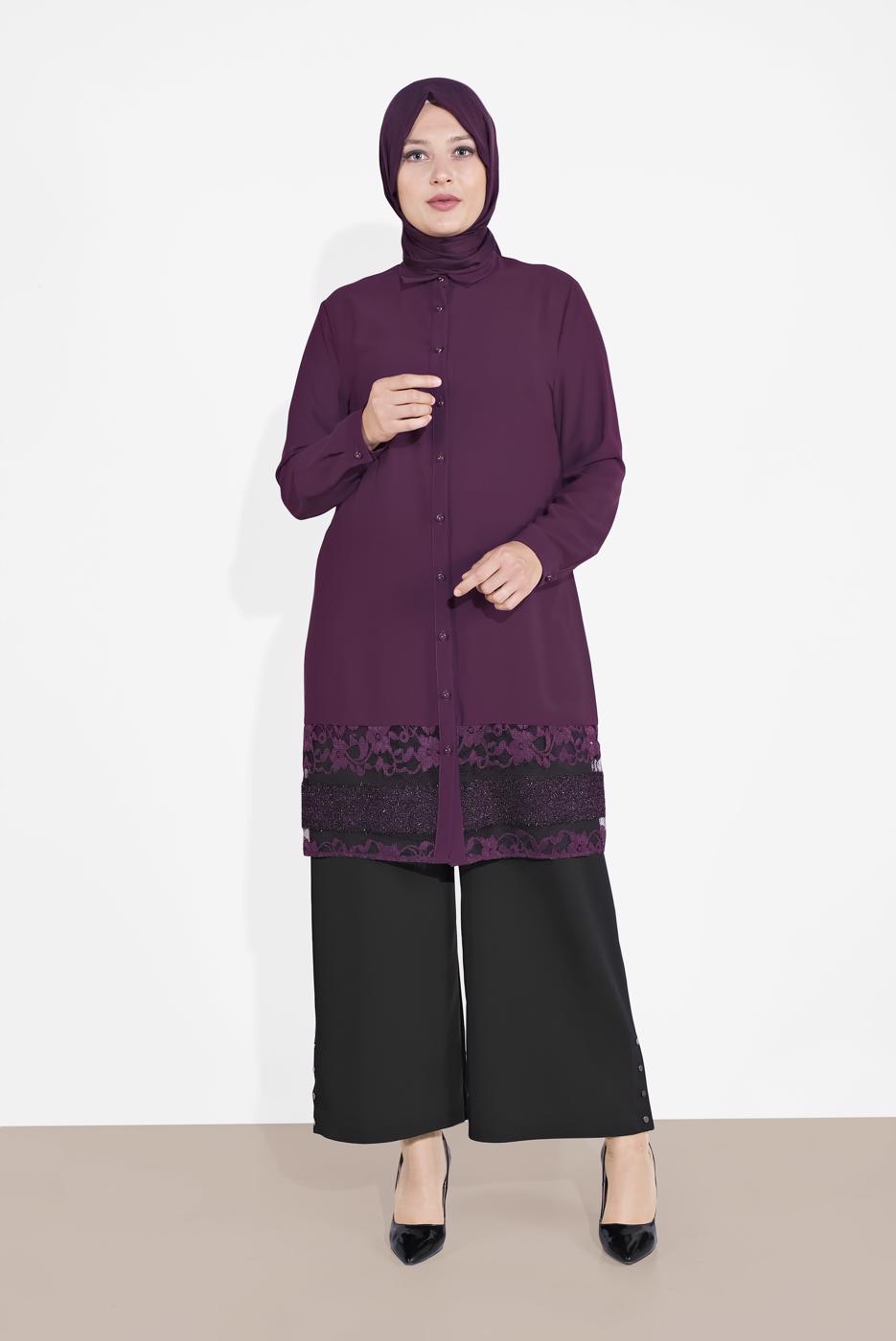 Vêtements hijab POURPRE ALVINA TUNIQUE OURLET À BRODÉE 2888 