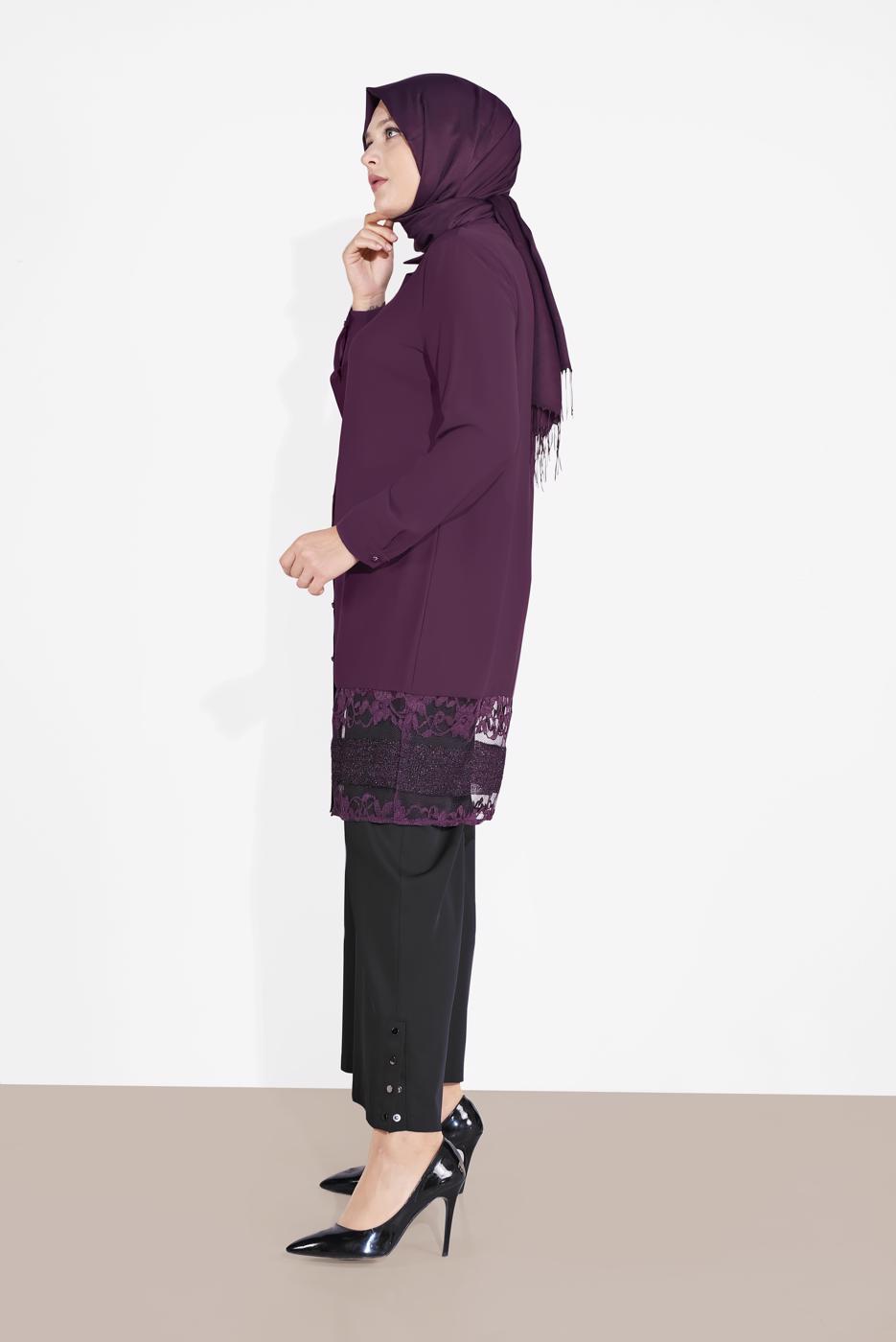 Vêtements hijab POURPRE ALVINA TUNIQUE OURLET À BRODÉE 2888 