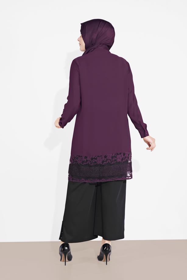Vêtements hijab POURPRE ALVINA TUNIQUE OURLET À BRODÉE 2888  - TRENDTESETTÜR