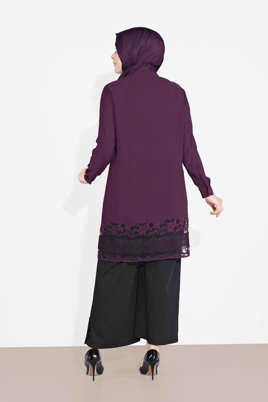 Vêtements hijab POURPRE ALVINA TUNIQUE OURLET À BRODÉE 2888 