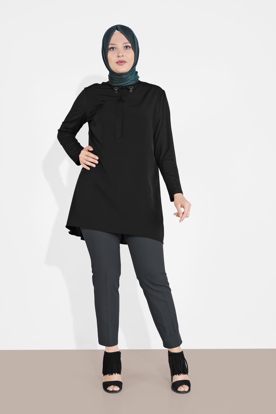 Vêtements hijab NOIR ALVINA TUNIQUE AVEC BROCHE 2891