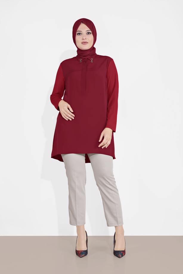 Vêtements hijab ROUGE BORDEAUX ALVINA TUNIQUE AVEC BROCHE 2891 - TRENDTESETTÜR