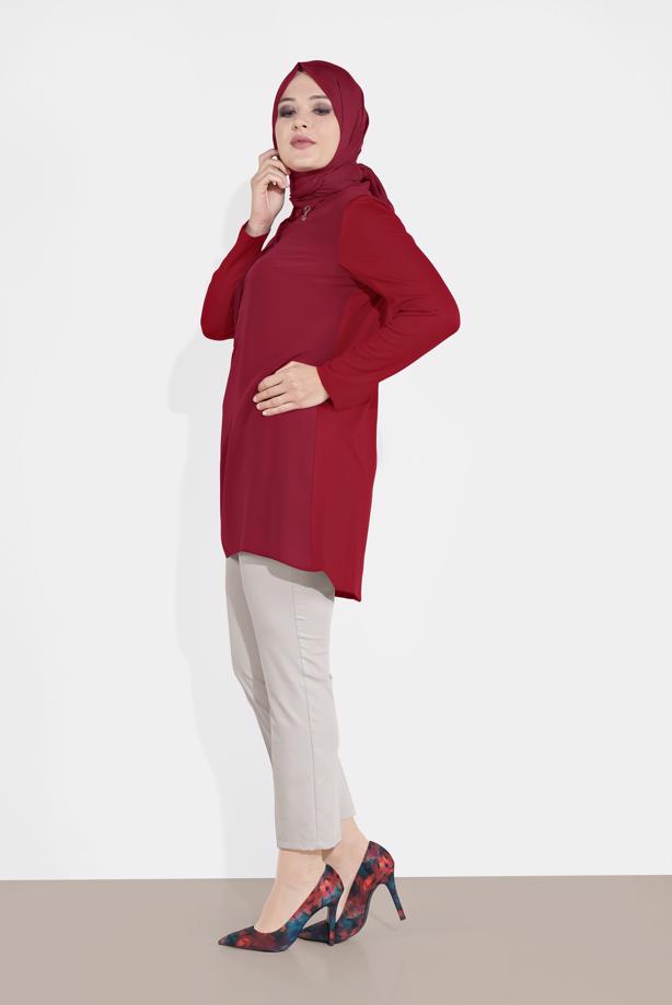 Vêtements hijab ROUGE BORDEAUX ALVINA TUNIQUE AVEC BROCHE 2891 - TRENDTESETTÜR