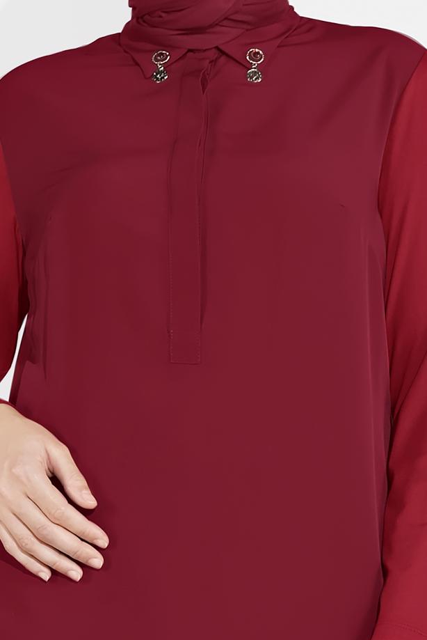 Vêtements hijab ROUGE BORDEAUX ALVINA TUNIQUE AVEC BROCHE 2891 - TRENDTESETTÜR