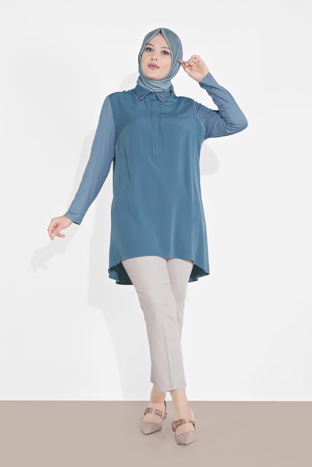 Vêtements hijab BLEU MARINE ALVINA TUNIQUE AVEC BROCHE 2891 - TRENDTESETTÜR