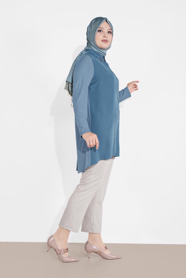 Vêtements hijab BLEU MARINE ALVINA TUNIQUE AVEC BROCHE 2891 - TRENDTESETTÜR