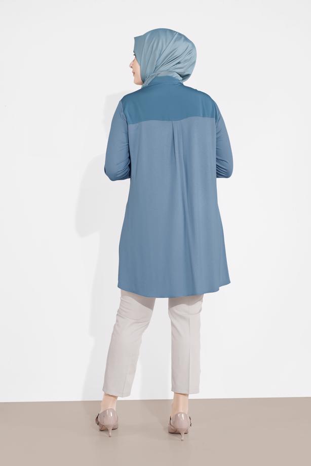 Vêtements hijab BLEU MARINE ALVINA TUNIQUE AVEC BROCHE 2891 - TRENDTESETTÜR
