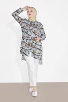 Tesettür giyim MAVİ LEOPAR DESENLİ YIRTMAÇLI TUNİK T 2895