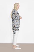 Tesettür giyim MAVİ LEOPAR DESENLİ YIRTMAÇLI TUNİK T 2895