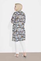 Tesettür giyim MAVİ LEOPAR DESENLİ YIRTMAÇLI TUNİK T 2895