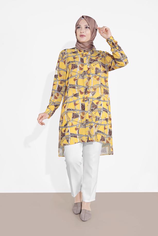 Vêtements hijab JAUNE TUNIQUE MOTIF LÉOPARD T 2895 - TRENDTESETTÜR
