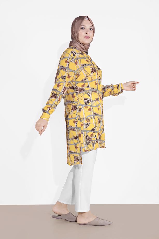 Vêtements hijab JAUNE TUNIQUE MOTIF LÉOPARD T 2895 - TRENDTESETTÜR