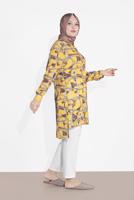 Tesettür giyim SARI LEOPAR DESENLİ YIRTMAÇLI TUNİK T 2895