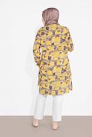 Tesettür giyim SARI LEOPAR DESENLİ YIRTMAÇLI TUNİK T 2895