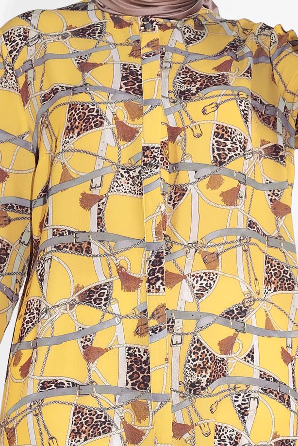Vêtements hijab JAUNE TUNIQUE MOTIF LÉOPARD T 2895 - TRENDTESETTÜR
