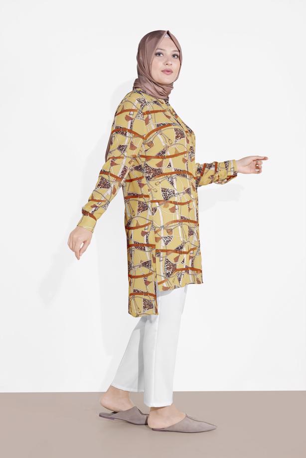 Vêtements hijab BRUN TUNIQUE MOTIF LÉOPARD T 2895 - TRENDTESETTÜR