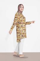 Tesettür giyim KAHVE LEOPAR DESENLİ YIRTMAÇLI TUNİK T 2895