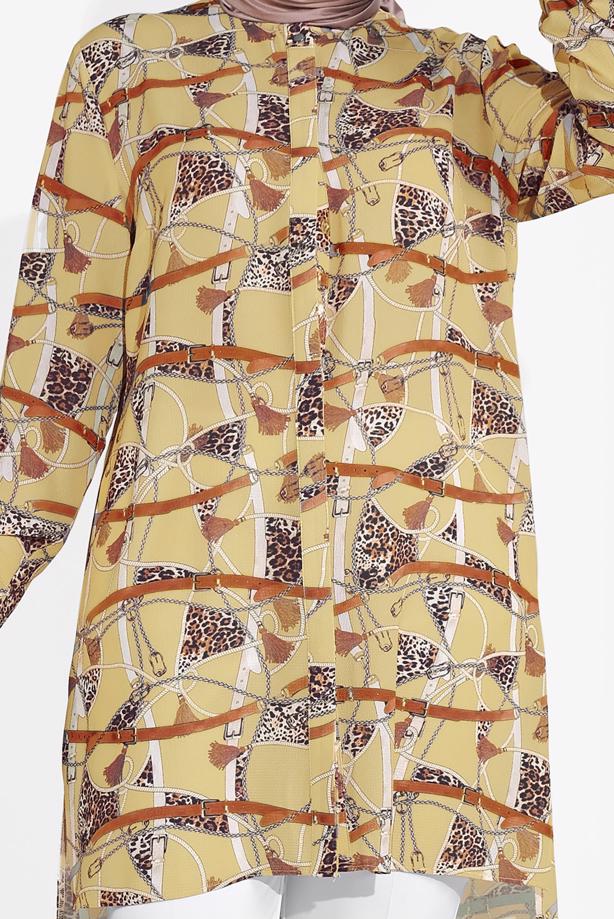 Vêtements hijab BRUN TUNIQUE MOTIF LÉOPARD T 2895 - TRENDTESETTÜR