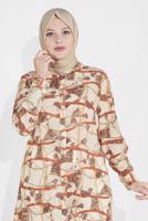 Tesettür giyim KREM LEOPAR DESENLİ YIRTMAÇLI TUNİK T 2895