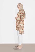 Tesettür giyim KREM LEOPAR DESENLİ YIRTMAÇLI TUNİK T 2895