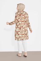 Tesettür giyim KREM LEOPAR DESENLİ YIRTMAÇLI TUNİK T 2895