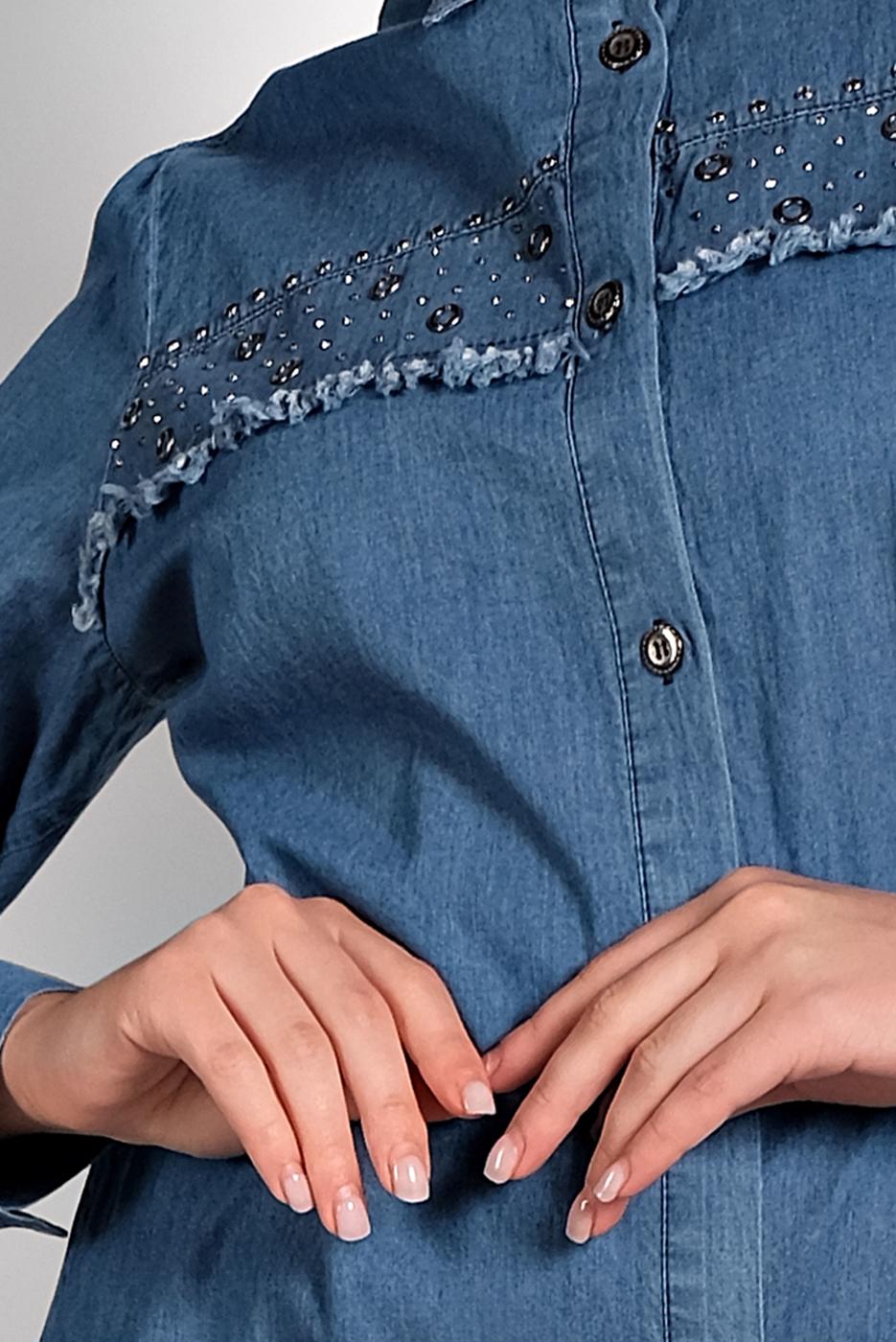 Vêtements hijab BLEU MARINE TUNIQUE EN JEAN BRODÉE 3025