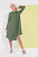 Tesettür giyim HAKİ HAKİM YAKA ASİMETRİK KESİM TUNİK 3065