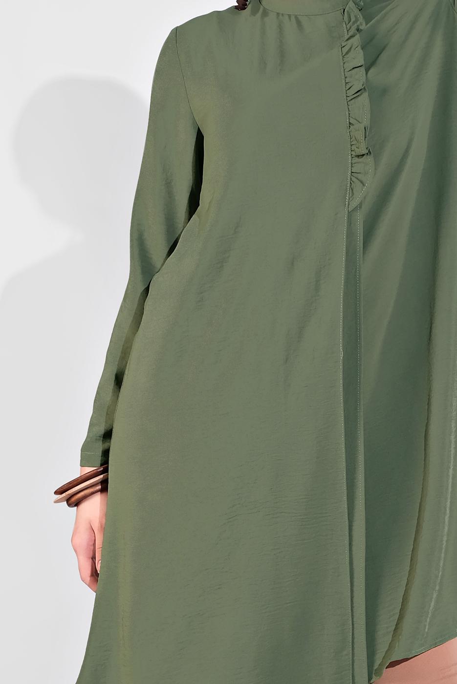 Tesettür giyim HAKİ HAKİM YAKA ASİMETRİK KESİM TUNİK 3065