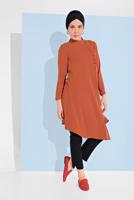 Tesettür giyim KAHVE HAKİM YAKA ASİMETRİK KESİM TUNİK 3065