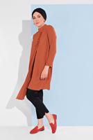 Tesettür giyim KAHVE HAKİM YAKA ASİMETRİK KESİM TUNİK 3065