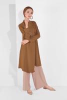 Tesettür giyim TABA HAKİM YAKA ASİMETRİK KESİM TUNİK 3065