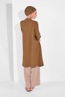 Tesettür giyim TABA HAKİM YAKA ASİMETRİK KESİM TUNİK 3065