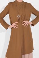 Tesettür giyim TABA HAKİM YAKA ASİMETRİK KESİM TUNİK 3065