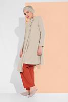 Tesettür giyim BEJ HAKİM YAKA ASİMETRİK KESİM TUNİK 3065