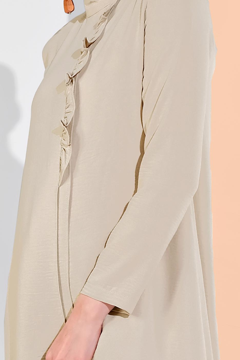 Tesettür giyim BEJ HAKİM YAKA ASİMETRİK KESİM TUNİK 3065