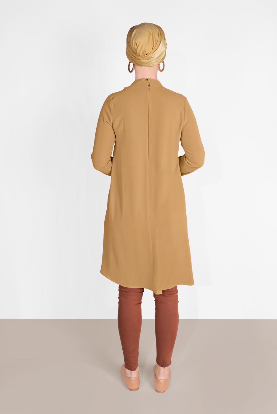 Tesettür giyim TURUNCU HAKİM YAKA ASİMETRİK KESİM TUNİK 3065