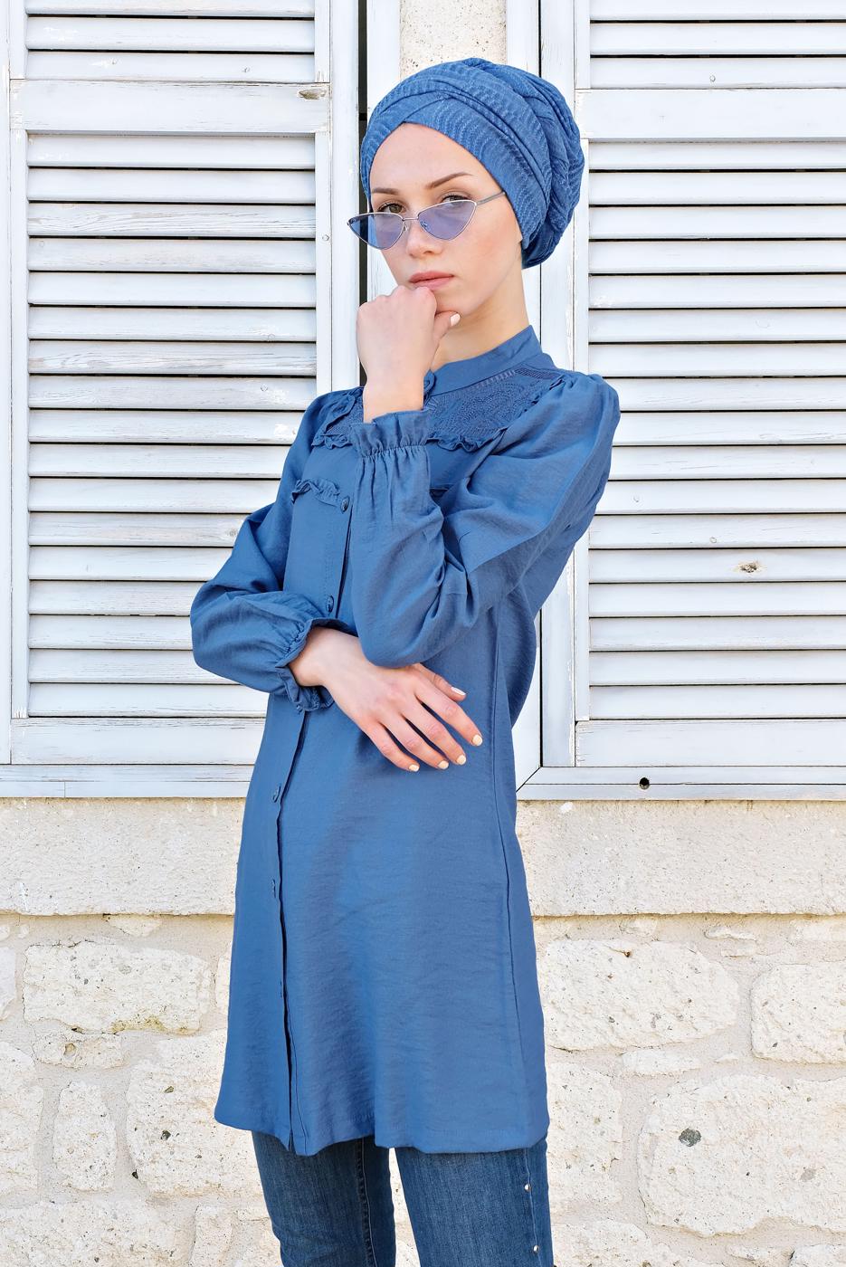 Hijab clothing NAVY BLUE BUTTONED TUNIC 3149 