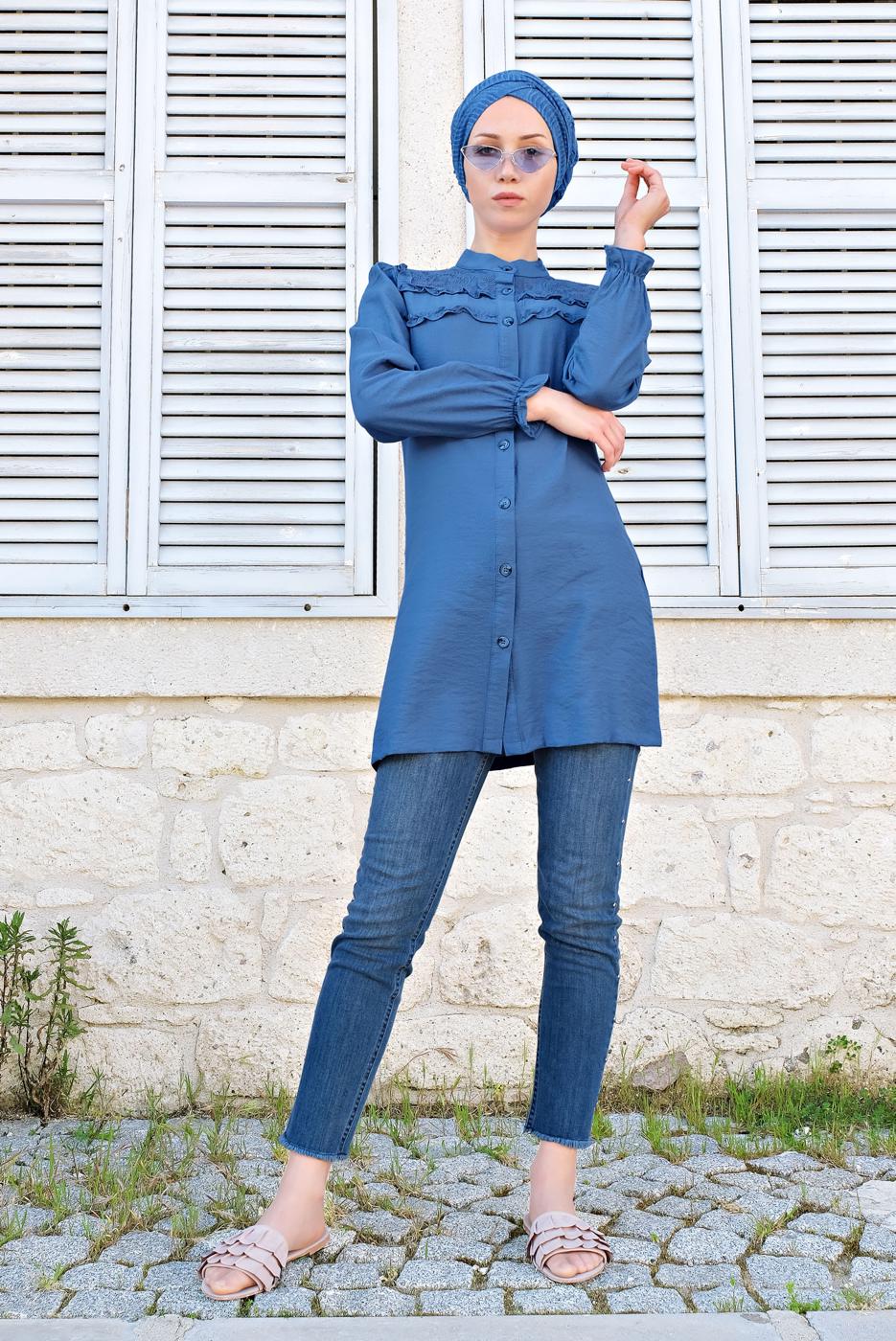 Hijab clothing NAVY BLUE BUTTONED TUNIC 3149 