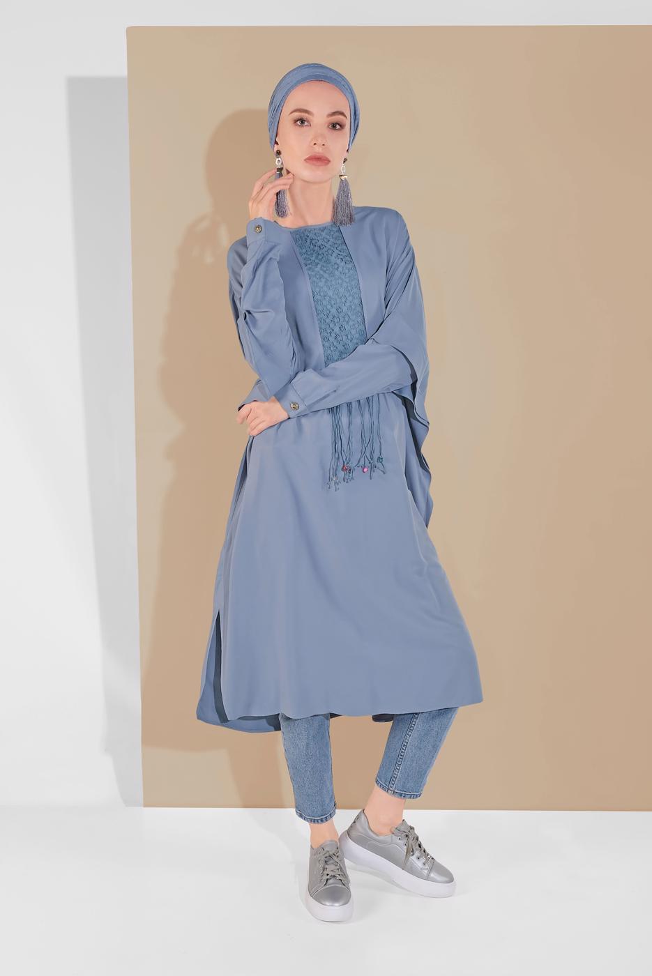 Tesettür giyim MAVİ PÜSKÜLLÜ TUNİK 3212 