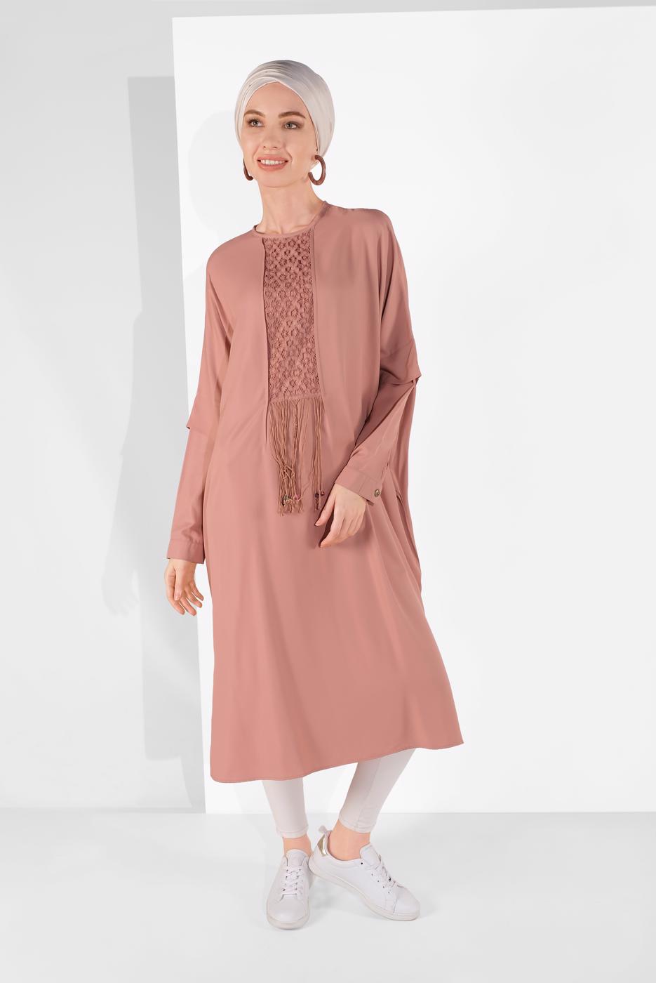 Tesettür giyim PUDRA PÜSKÜLLÜ TUNİK 3212 